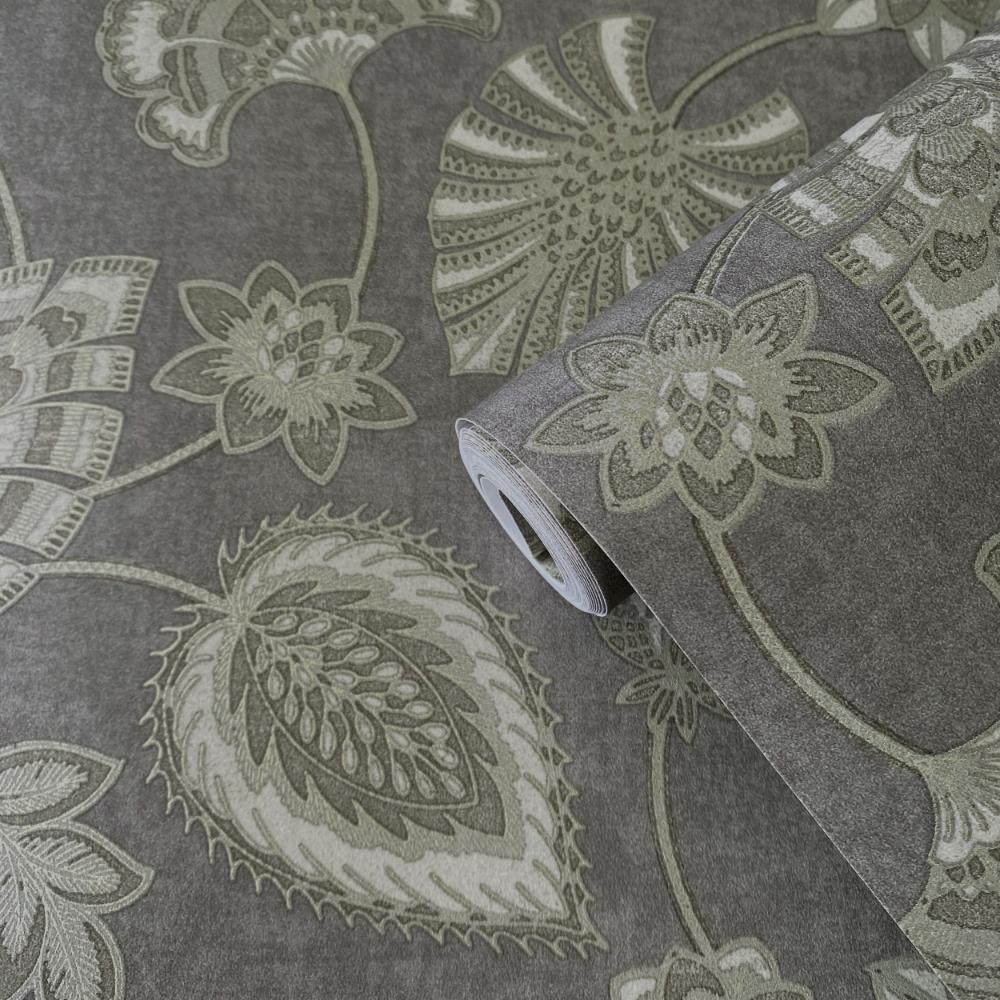 Elegance Flower Fan Wallpaper - Dark Silver Grey - Galerie - DWP0351 - 02 - Premier Wallcovering