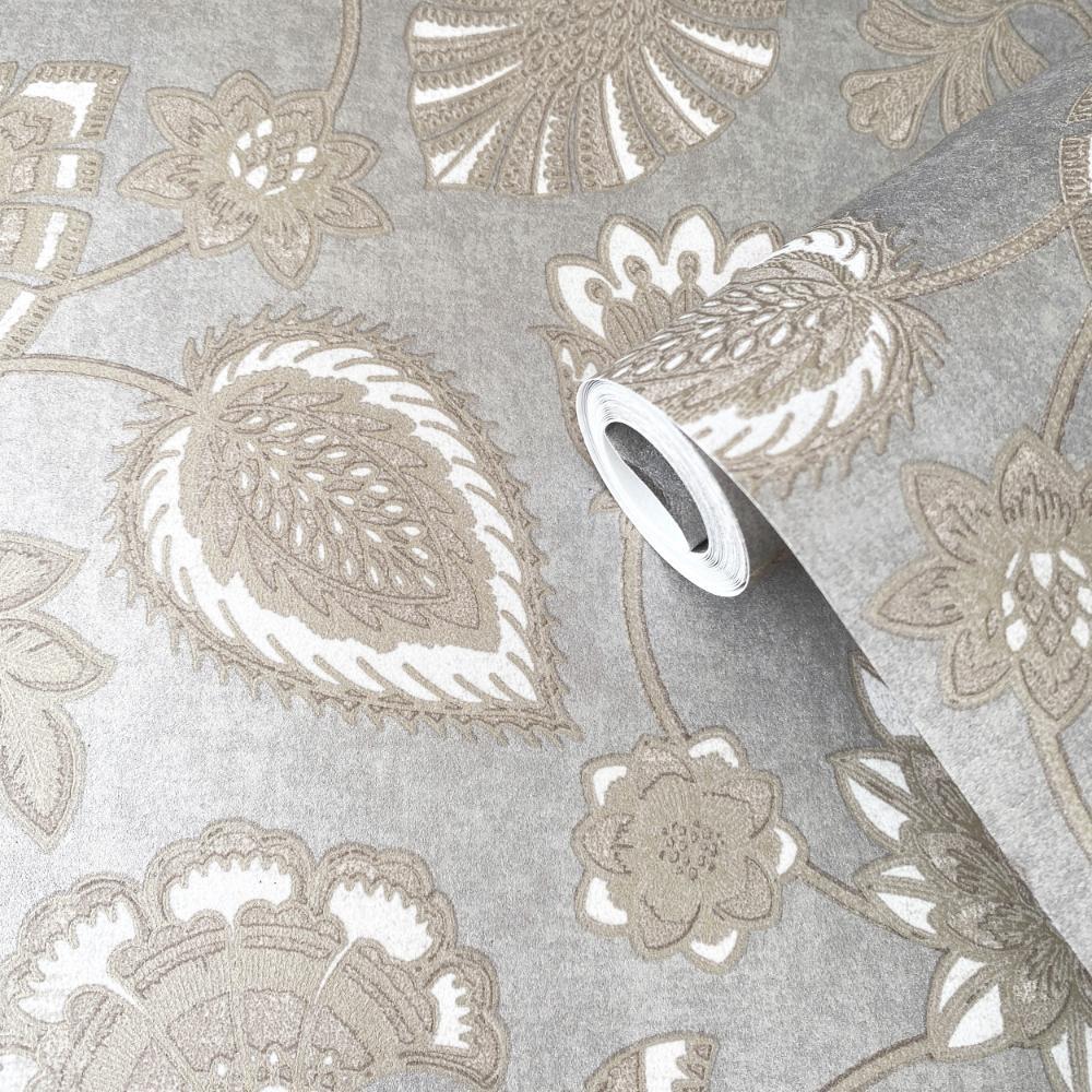Elegance Flower Fan Wallpaper - Light Silver Grey - Galerie - DWP0351 - 04 - Premier Wallcovering