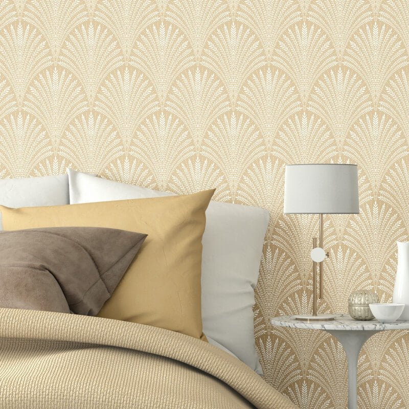 Elegance Leaf Fan Wallpaper - Gold - Hoopla Walls - HWA1032W - Premier Wallcovering
