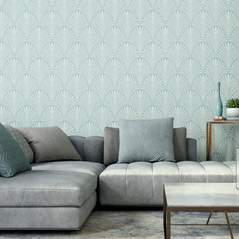 Elegance Leaf Fan Wallpaper - Duck Egg Blue - Hoopla Walls - HWA1030W - Premier Wallcovering