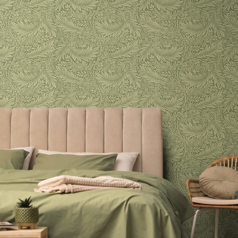 Elegance Leaf Vine Wallpaper - Olivine - Hoopla Walls - HWA1233W - Premier Wallcovering