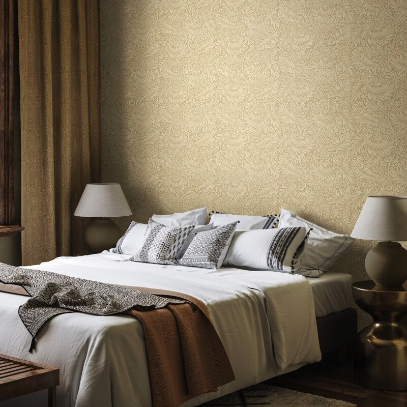 Elegance Leaf Vine Wallpaper - Straw - Hoopla Walls - HWA1234W - Premier Wallcovering