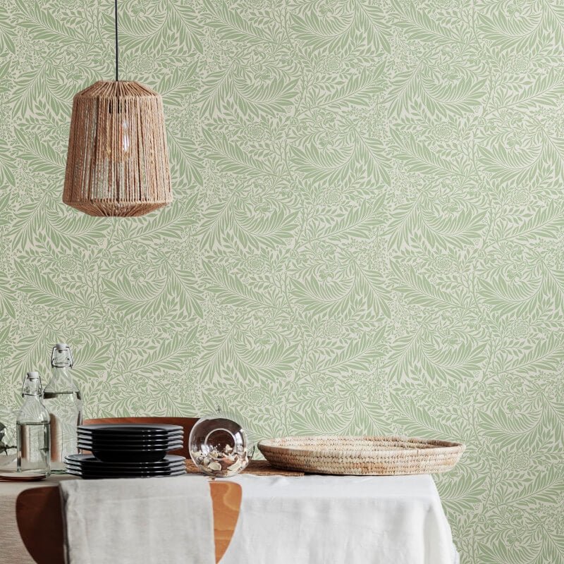 Elegance Leaf Vine Wallpaper - Sage - Hoopla Walls - HWA1232W - Premier Wallcovering
