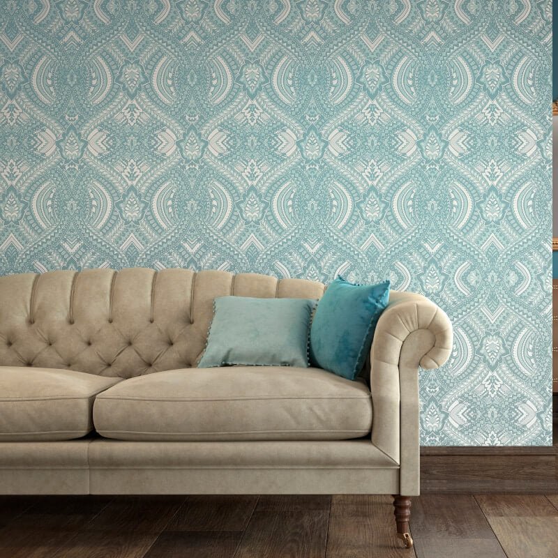 Elegance Ogee Damask Wallpaper - Duck Egg Blue - Hoopla Walls - HWA1037W - Premier Wallcovering