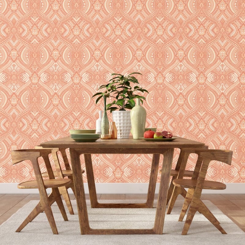 Elegance Ogee Damask Wallpaper - Orange - Hoopla Walls - HWA1040W - Premier Wallcovering