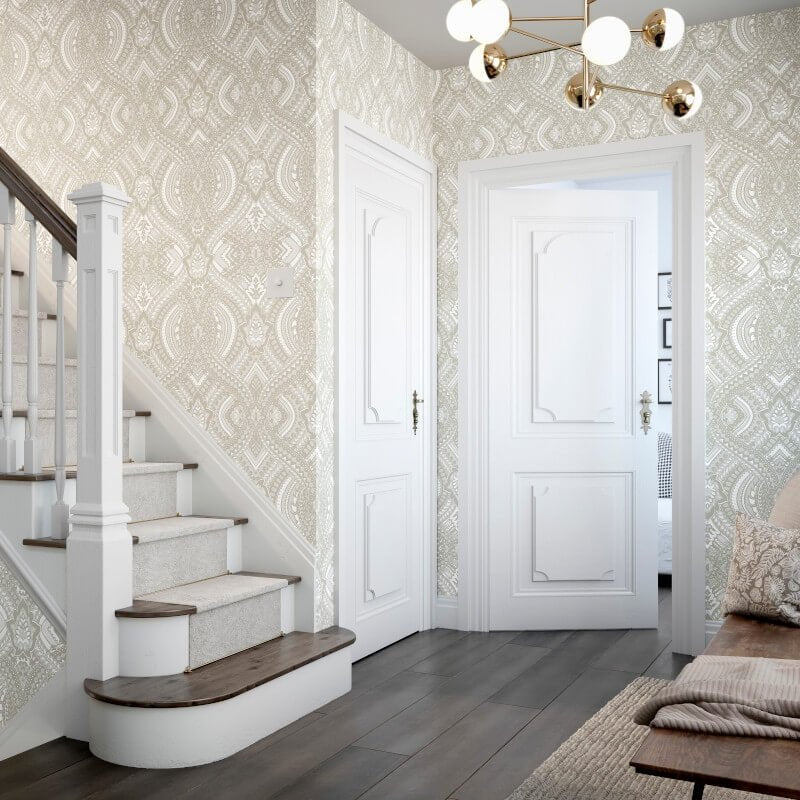 Elegance Ogee Damask Wallpaper - Natural - Hoopla Walls - HWA1034W - Premier Wallcovering