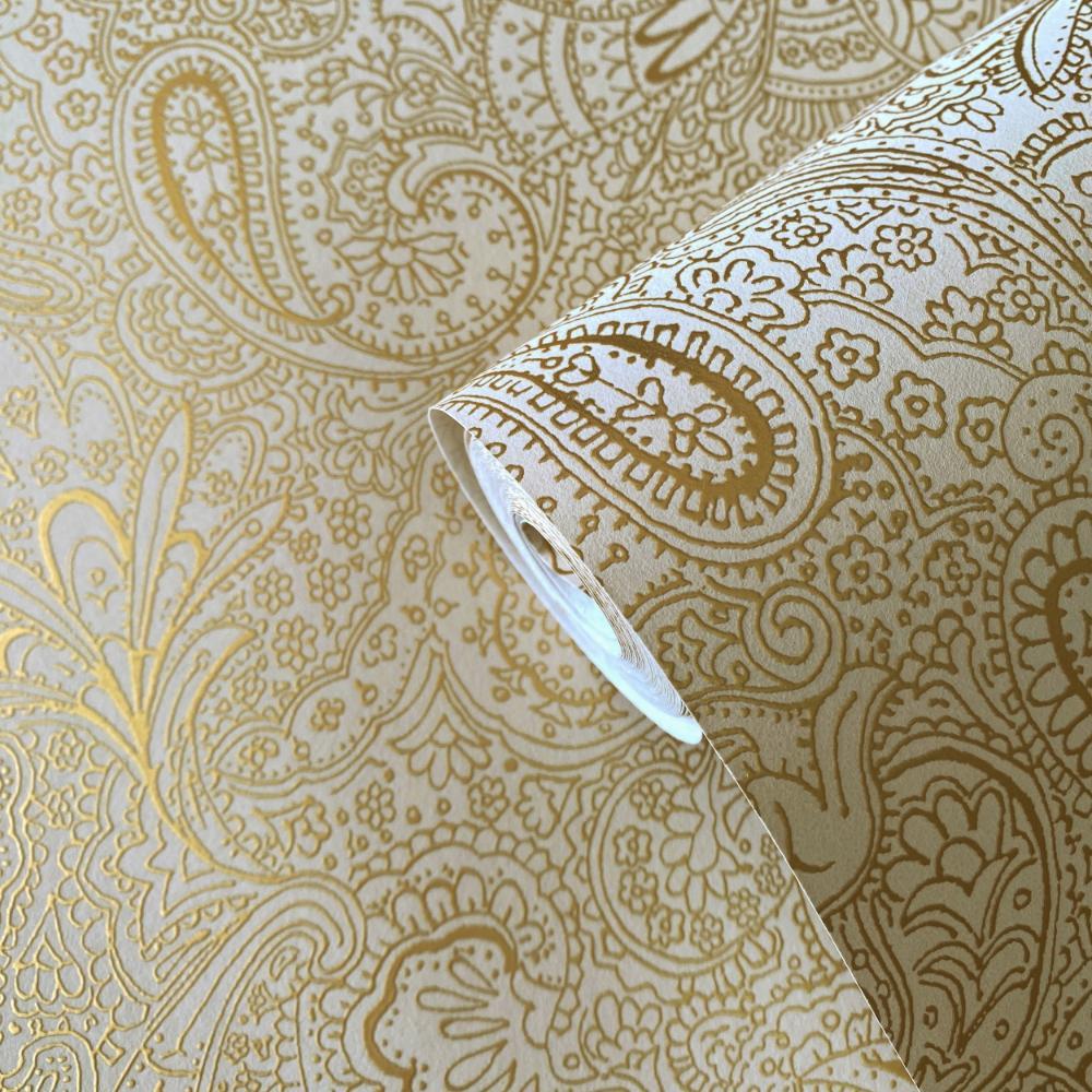 Elegance Paisley Trellis Wallpaper - Warm Gold - Galerie - 11302 - Premier Wallcovering