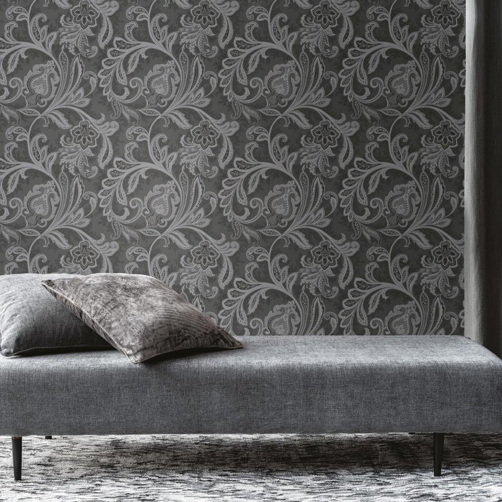 Elegance Paisley Wallpaper - Charcoal / Silver Grey - Galerie - DWP0355 - 05 - Premier Wallcovering