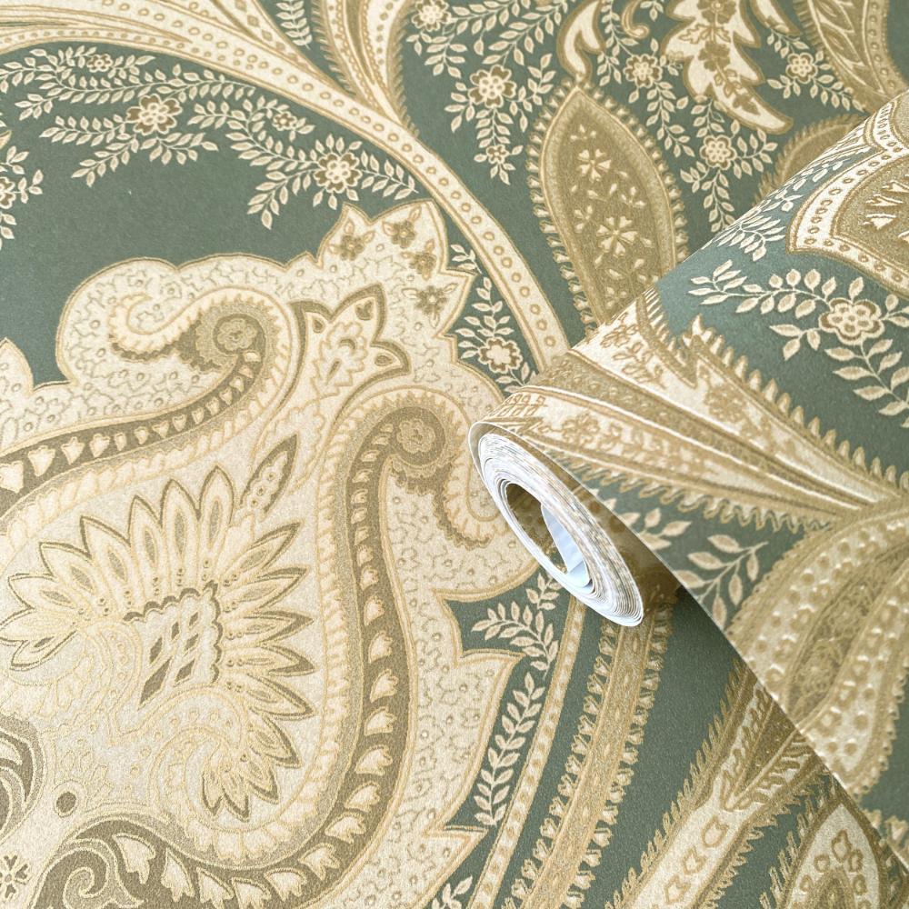 Elegance Paisley Wallpaper - Green / Beige - Galerie - DWP0355 - 01 - Premier Wallcovering