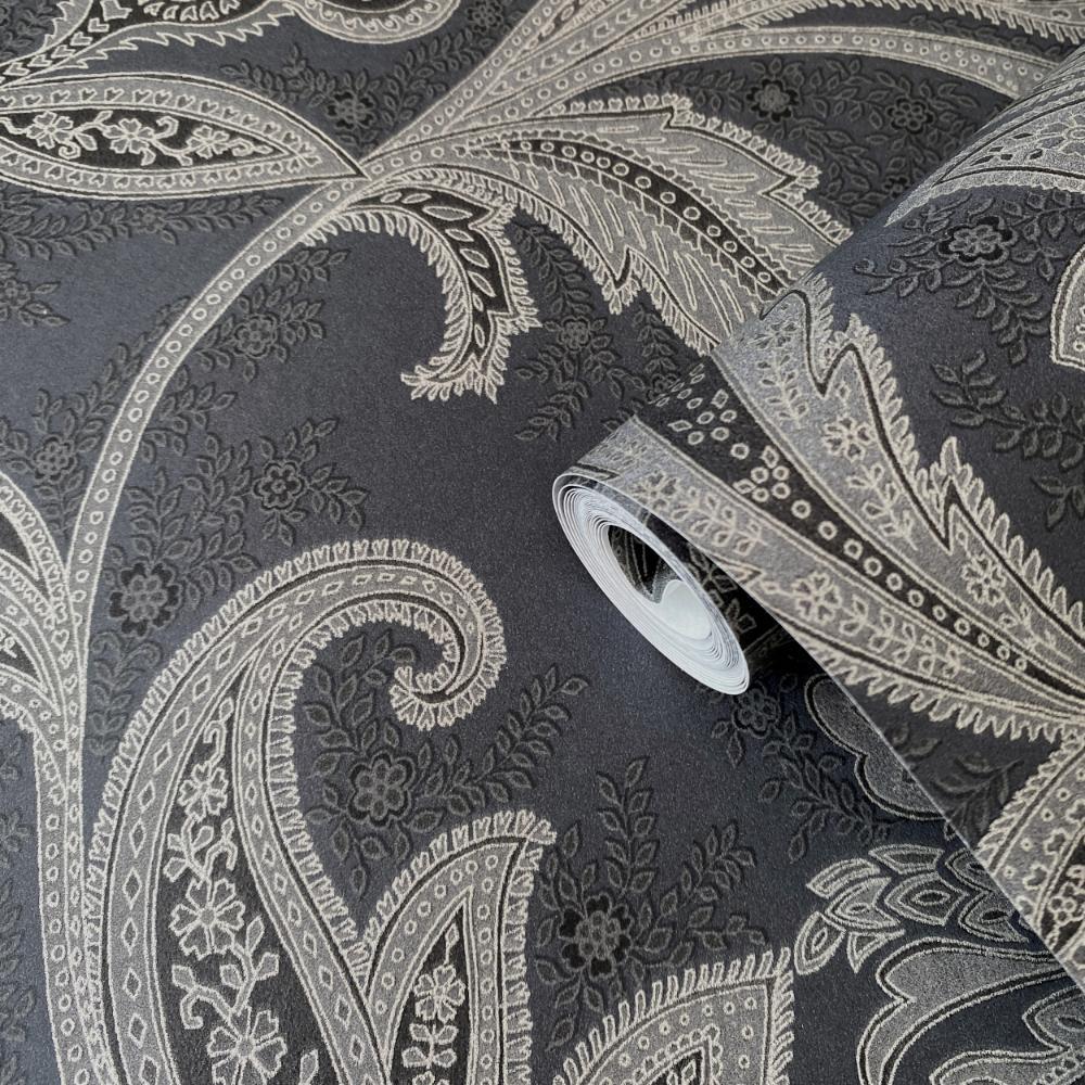 Elegance Paisley Wallpaper - Charcoal / Silver Grey - Galerie - DWP0355 - 05 - Premier Wallcovering