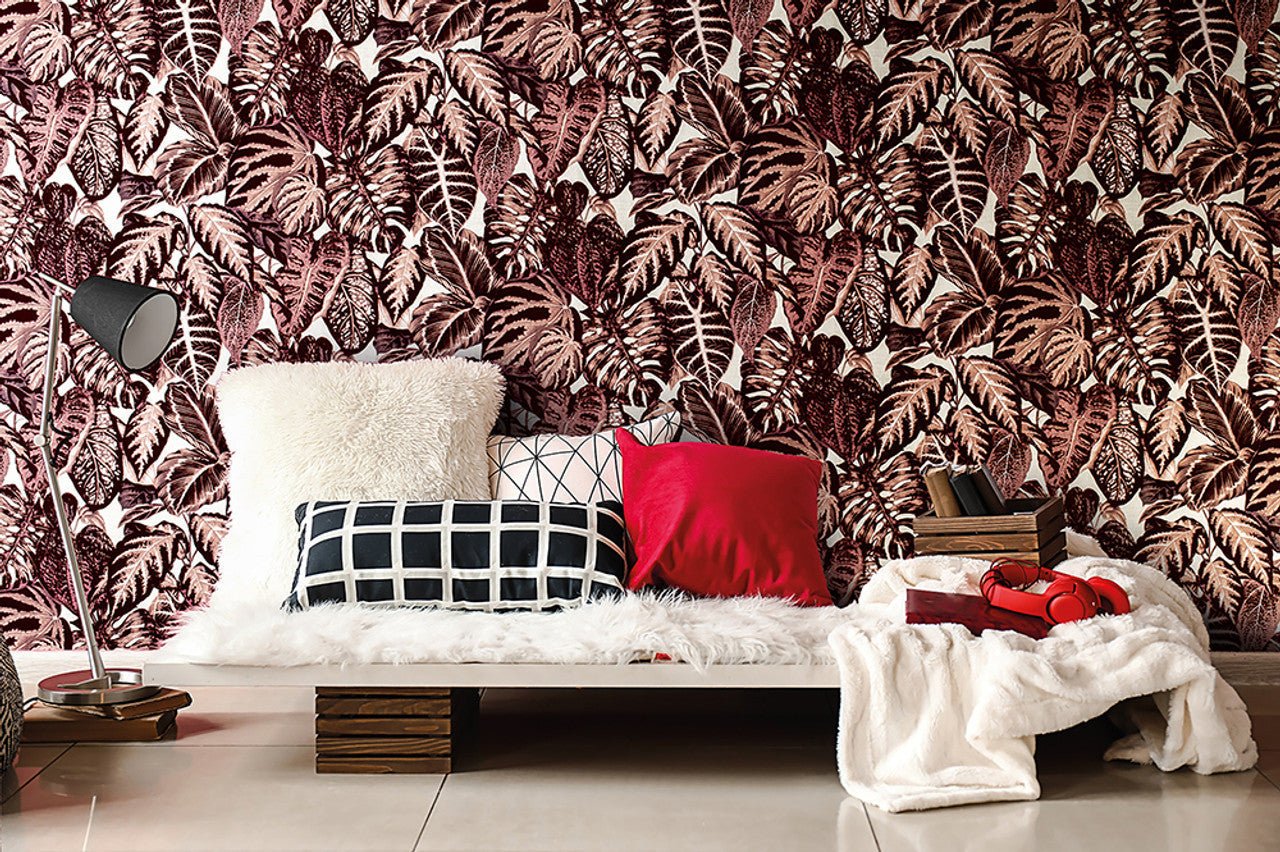 Elephant Leaf Feel Wallpaper - Burgundy - Hohenberger - 81265 - Premier Wallcovering