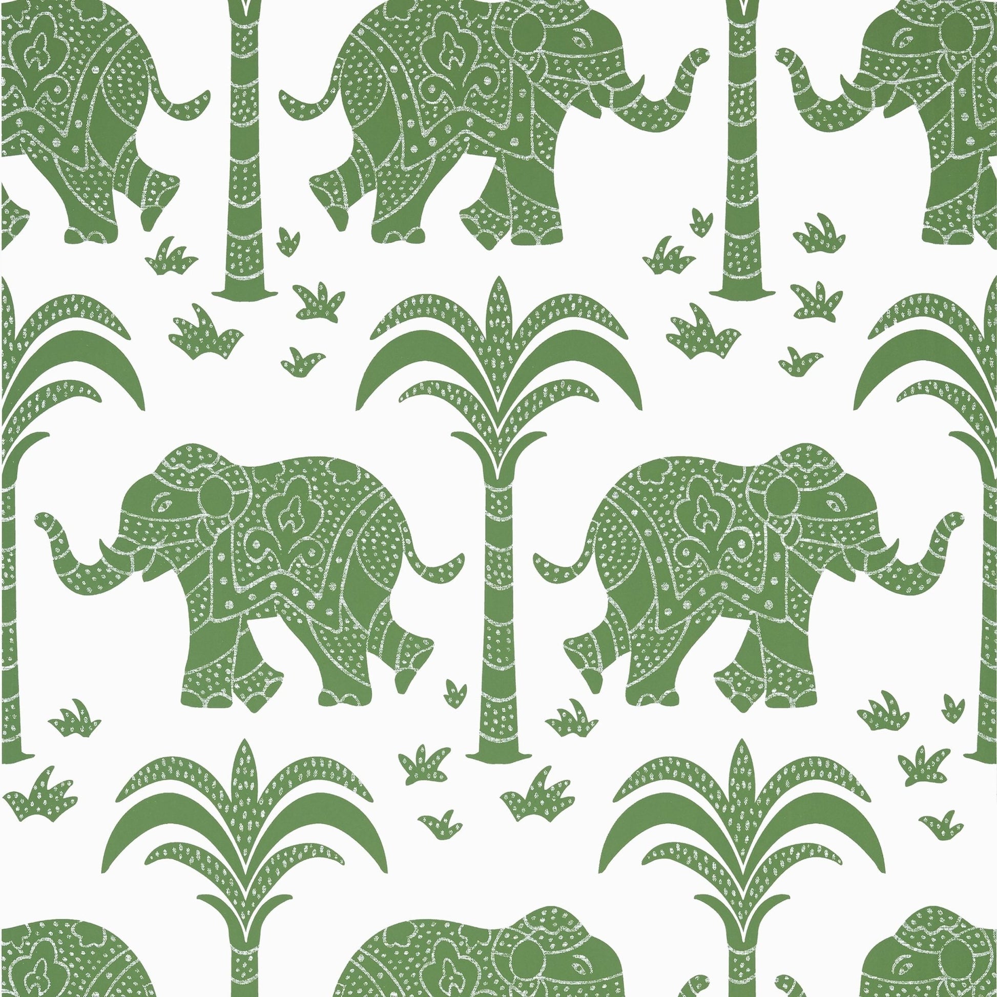 Elephant Wallpaper - Green - Thibaut - T16201 - Premier Wallcovering