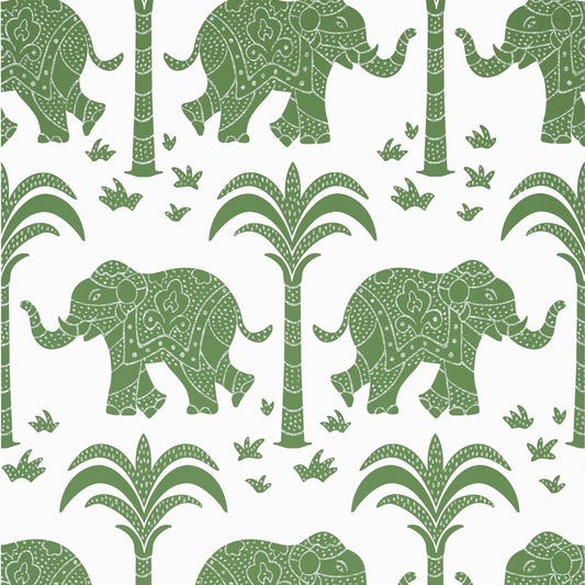 Elephant Wallpaper - Green - Thibaut - T16201 - Premier Wallcovering