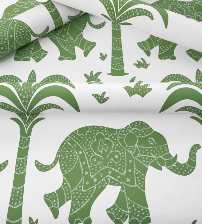 Elephant Wallpaper - Green - Thibaut - T16201 - Premier Wallcovering