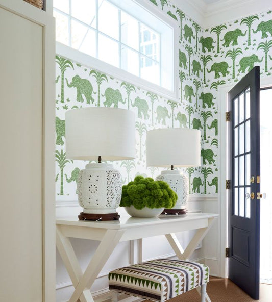 Elephant Wallpaper - Green - Thibaut - T16201 - Premier Wallcovering