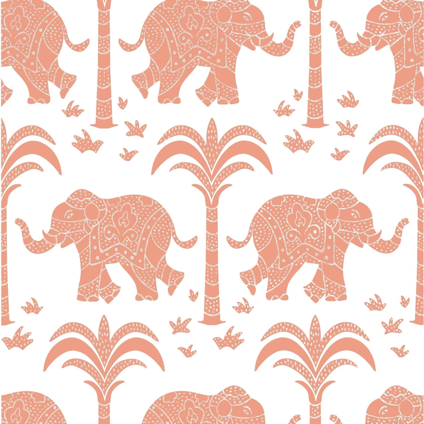 Elephant Wallpaper - Coral - Thibaut - T16203 - Premier Wallcovering