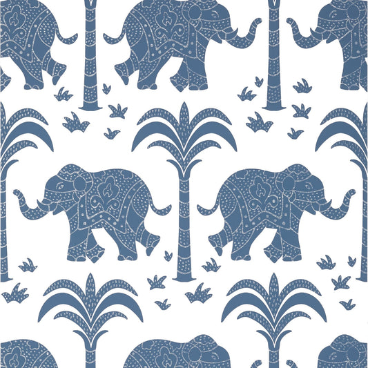 Elephant Wallpaper - Navy - Thibaut - T16200 - Premier Wallcovering