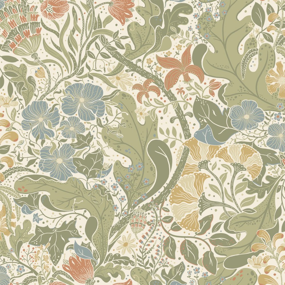 Elise Wallpaper - Cream / Green - Midbec - 83101 - Premier Wallcovering