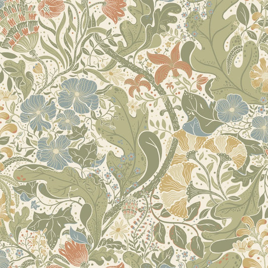 Elise Wallpaper - Cream / Green - Midbec - 83101 - Premier Wallcovering