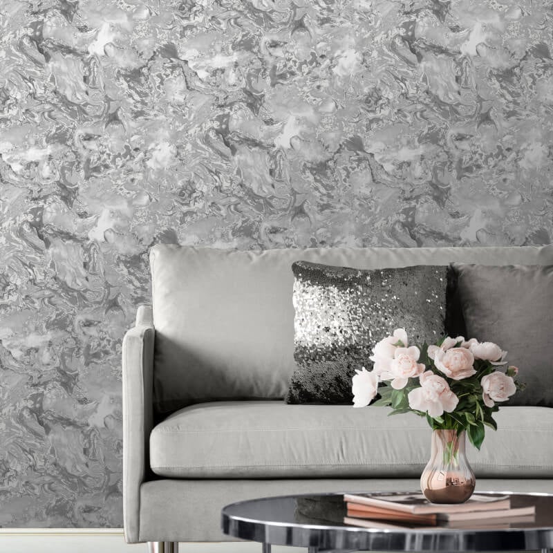 Elixir Marble Metallic Wallpaper - Grey/Silver - Muriva - 166501 - Premier Wallcovering