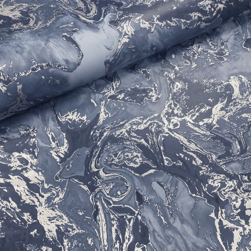 Elixir Marble Metallic Wallpaper - Blue/Silver - Muriva - 166505 - Premier Wallcovering