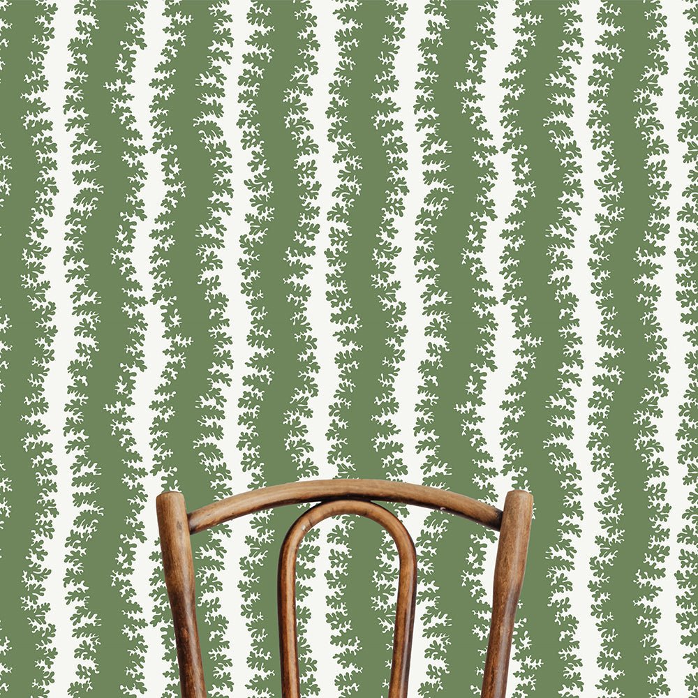 Elkhorn Stripe Wallpaper - Brookes Green - Ceiling White - Josephine Munsey - ELK-010-042 - Premier Wallcovering