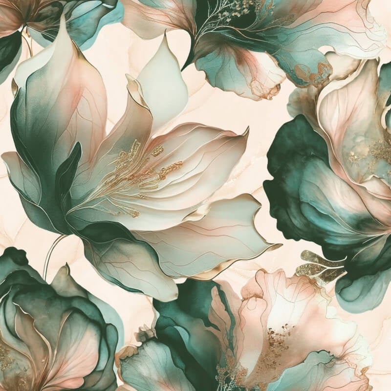 Elysian Floral Metallic Wallpaper - Coral/Teal - Muriva - 212505 - Premier Wallcovering