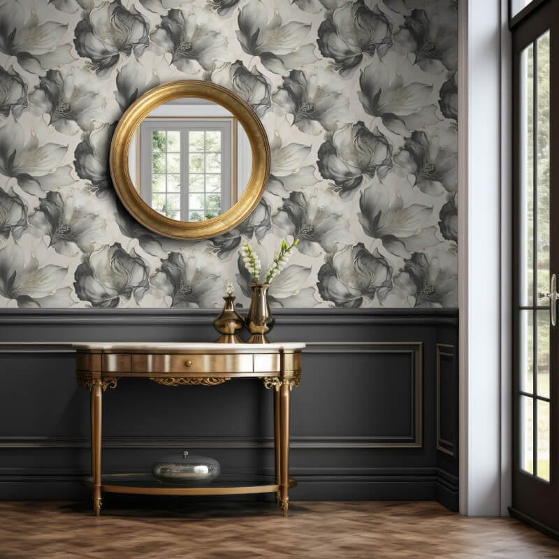 Elysian Floral Metallic Wallpaper - Black/Gold - Muriva - 212502 - Premier Wallcovering