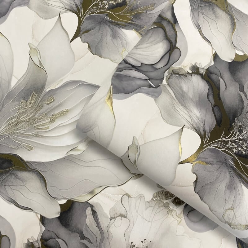 Elysian Floral Metallic Wallpaper - Black/Gold - Muriva - 212502 - Premier Wallcovering