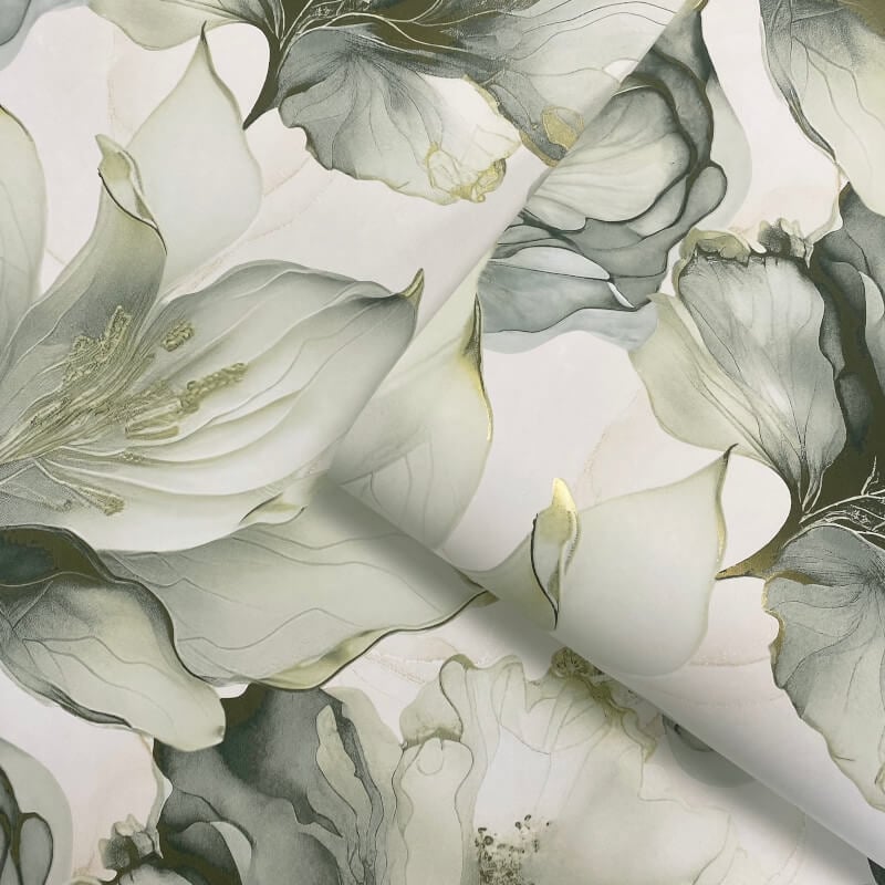 Elysian Floral Metallic Wallpaper - Green/Gold - Muriva - 212503 - Premier Wallcovering