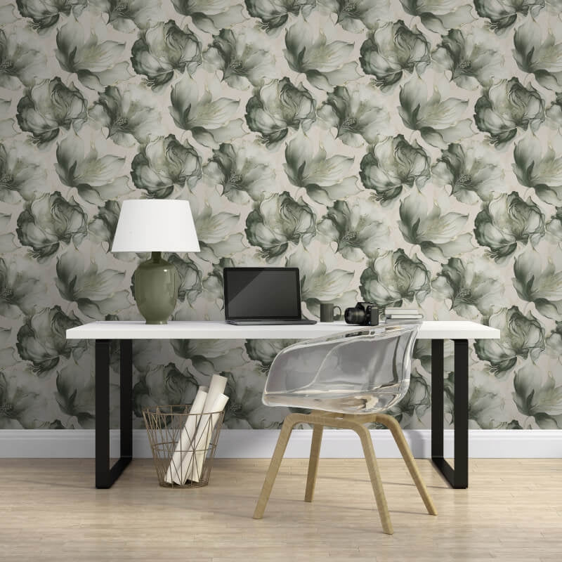 Elysian Floral Metallic Wallpaper - Green/Gold - Muriva - 212503 - Premier Wallcovering