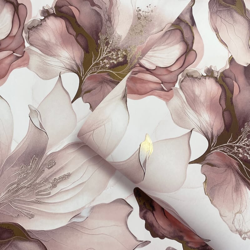 Elysian Floral Metallic Wallpaper - Pink/Gold - Muriva - 212504 - Premier Wallcovering