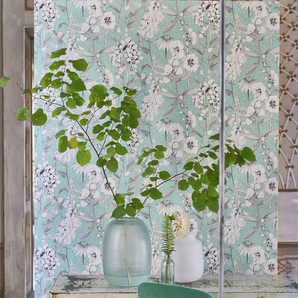 Emilie Wallpaper - Aqua - Designers Guild - PDG1050/02 - Premier Wallcovering
