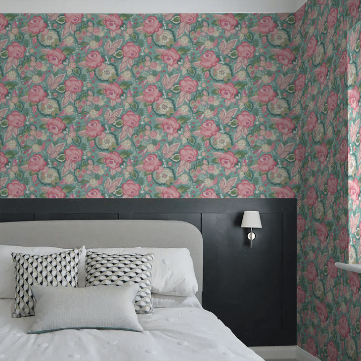 Emily Rose Wallpaper - Rose & Seafoam - Ohpopsi - RON50133W - Premier Wallcovering