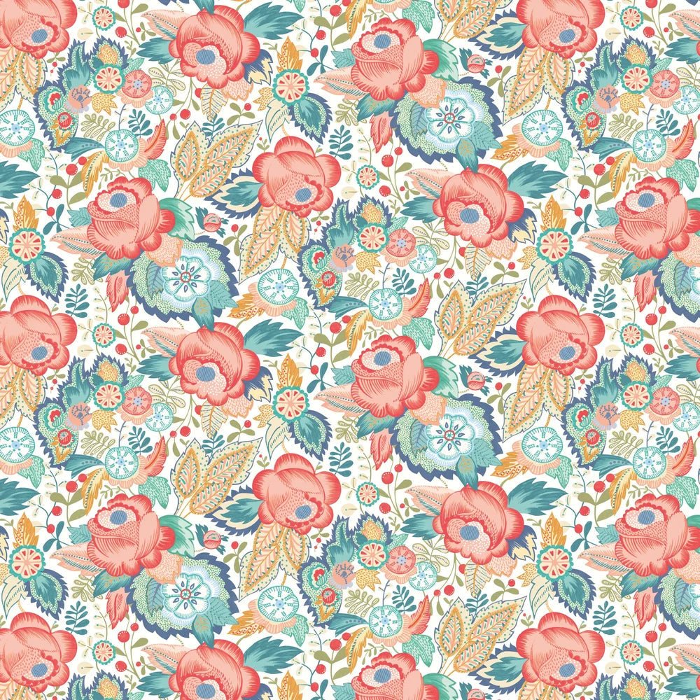 Emily Rose Wallpaper - Petrol & Coral - Ohpopsi - RON50129W - Premier Wallcovering