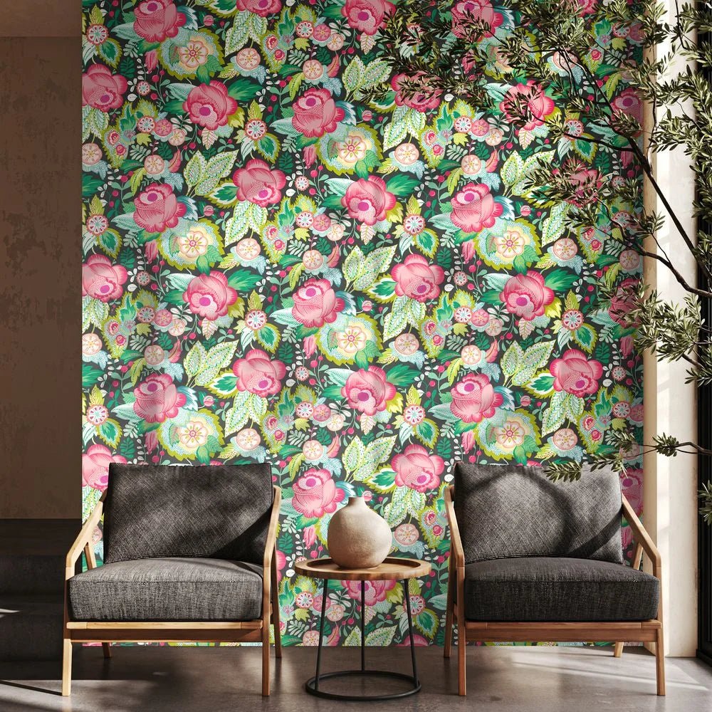 Emily Rose Wallpaper - Ebony Citrus - Ohpopsi - RON50134W - Premier Wallcovering