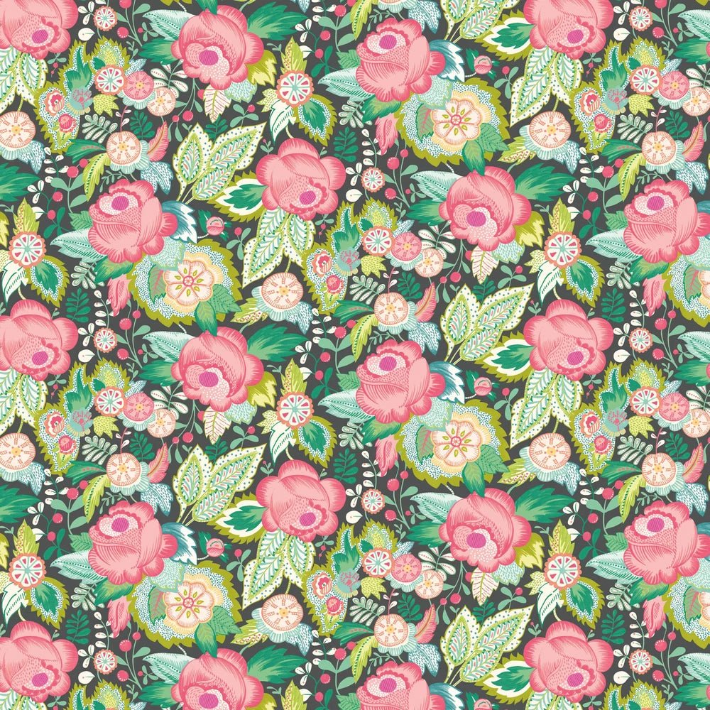 Emily Rose Wallpaper - Ebony Citrus - Ohpopsi - RON50134W - Premier Wallcovering