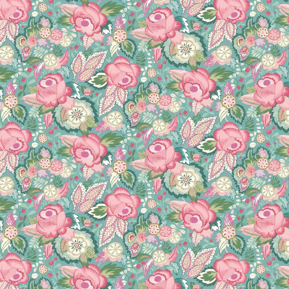 Emily Rose Wallpaper - Rose & Seafoam - Ohpopsi - RON50133W - Premier Wallcovering