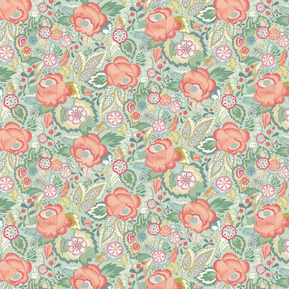 Emily Rose Wallpaper - Mint & Peach - Ohpopsi - RON50130W - Premier Wallcovering