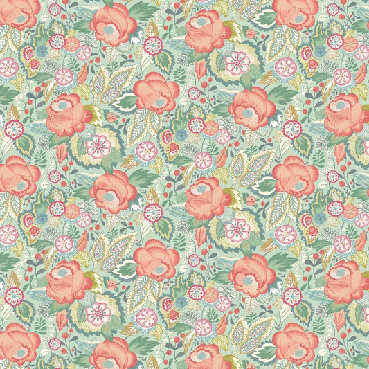 Emily Rose Wallpaper - Mint & Peach - Ohpopsi - RON50130W - Premier Wallcovering