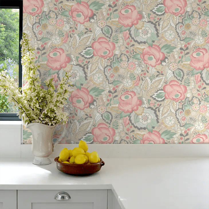Emily Rose Wallpaper - Soft Flamingo - Ohpopsi - RON50132W - Premier Wallcovering