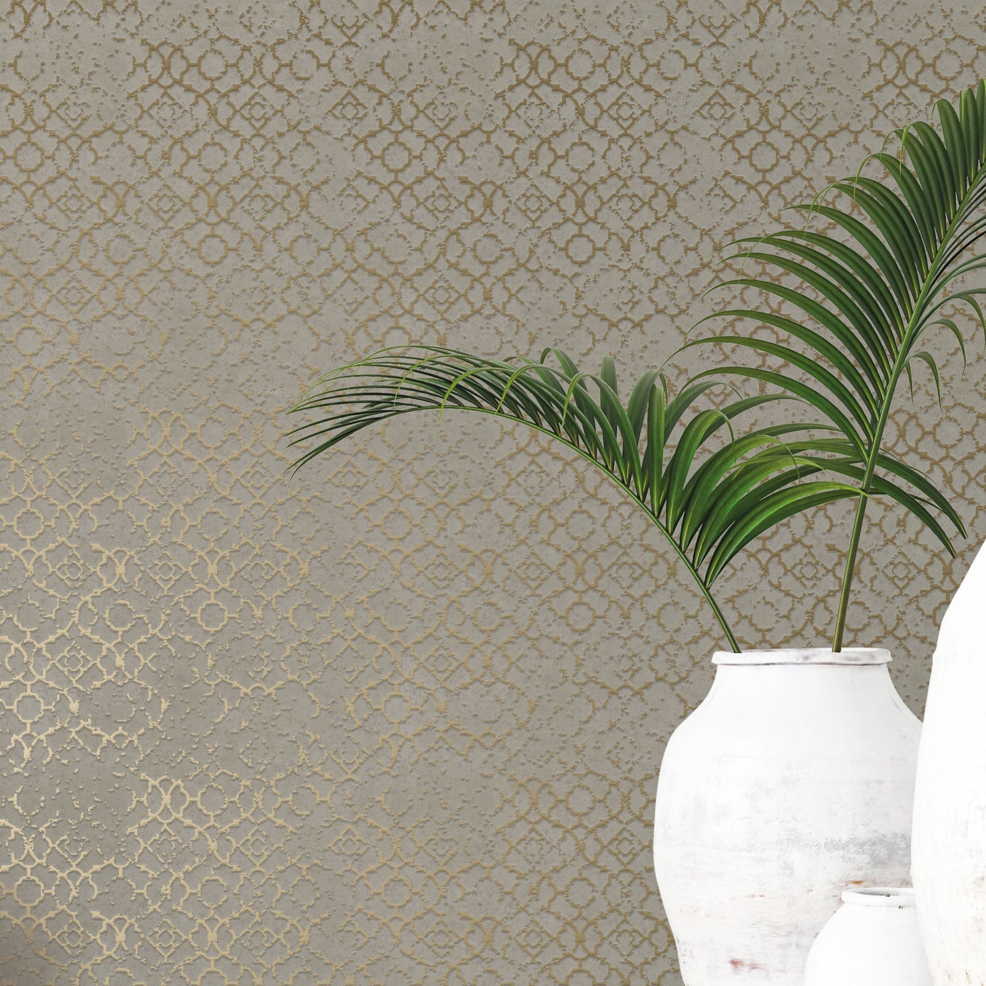Emporium Aged Quartrefoil Wallpaper - Gold - Galerie - DWP0246 - 06 - Premier Wallcovering