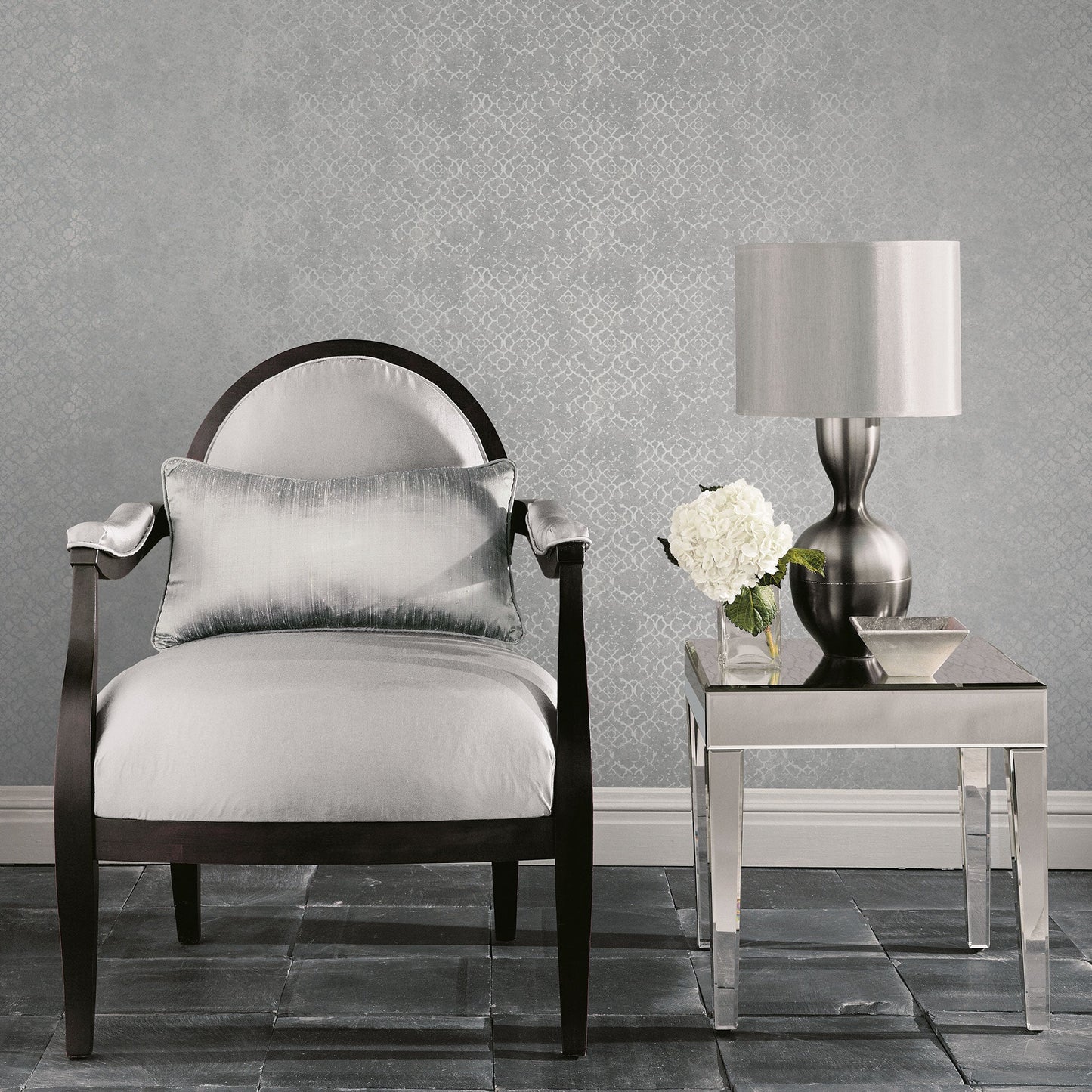 Emporium Aged Quartrefoil Wallpaper - Silver - Galerie - DWP0246 - 03 - Premier Wallcovering