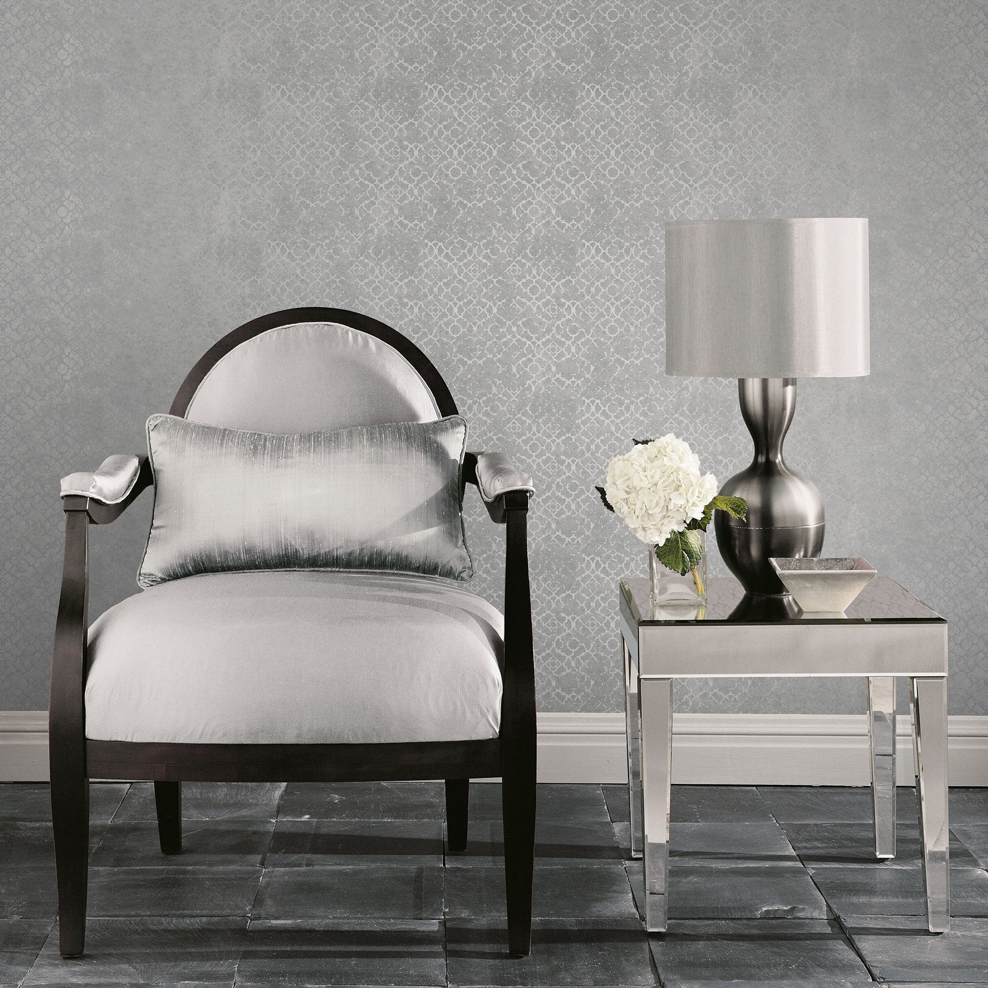 Emporium Aged Quartrefoil Wallpaper - Silver - Galerie - DWP0246 - 03 - Premier Wallcovering