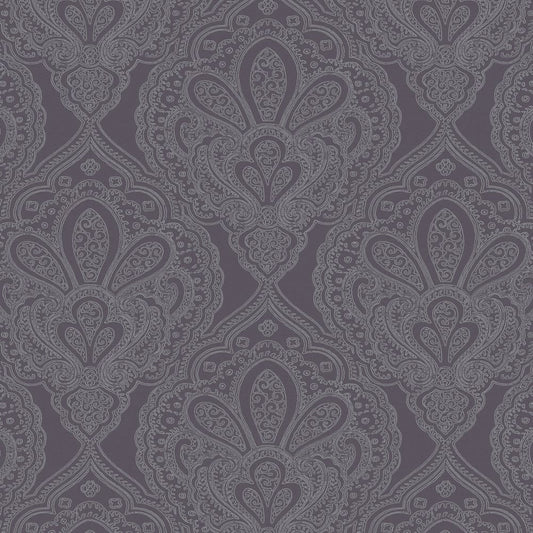 Emporium Mehndi Damask Wallpaper - Purple / Silver - Galerie - DWP0247-01 - Premier Wallcovering