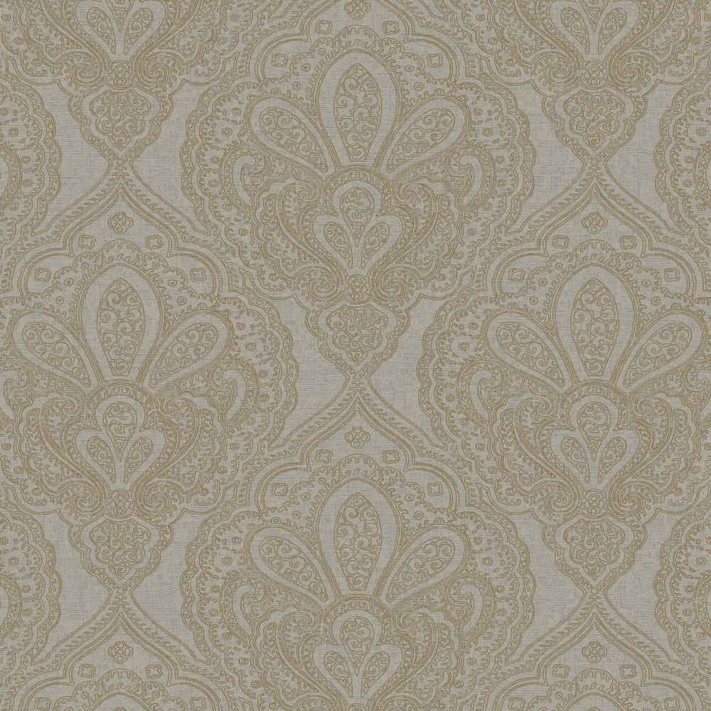 Emporium Mehndi Damask Wallpaper - Grey / Gold - Galerie - DWP0247-06 - Premier Wallcovering