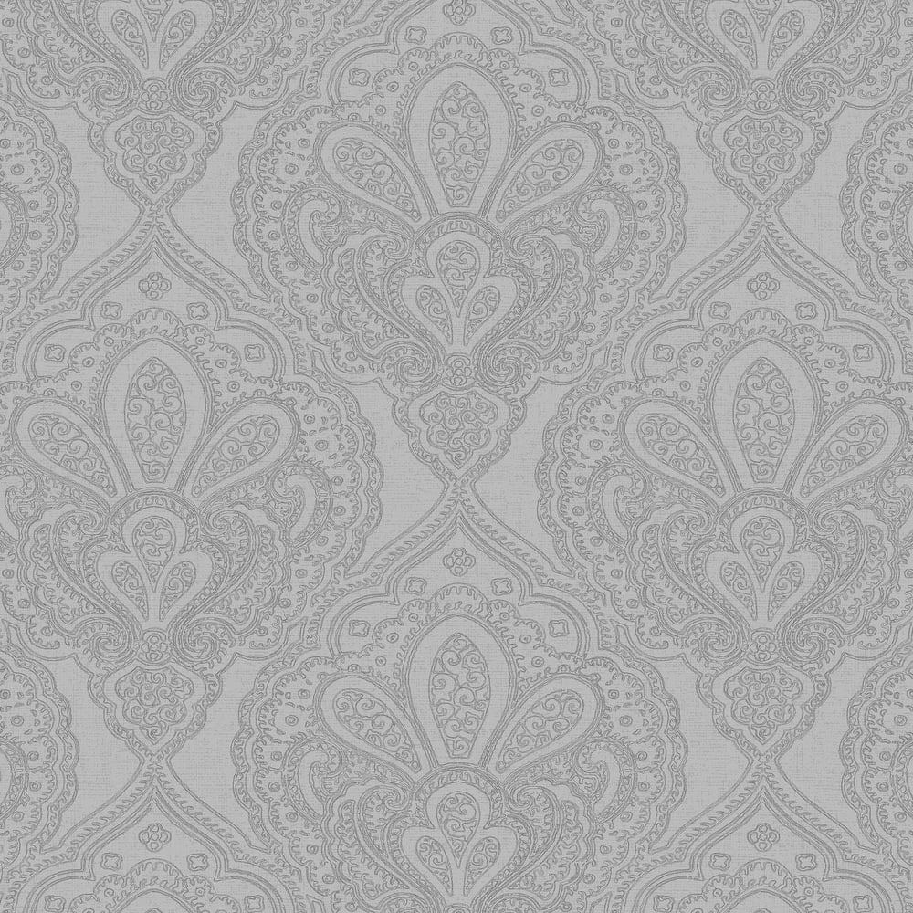 Emporium Mehndi Damask Wallpaper - Silver - Galerie - DWP0247-03 - Premier Wallcovering