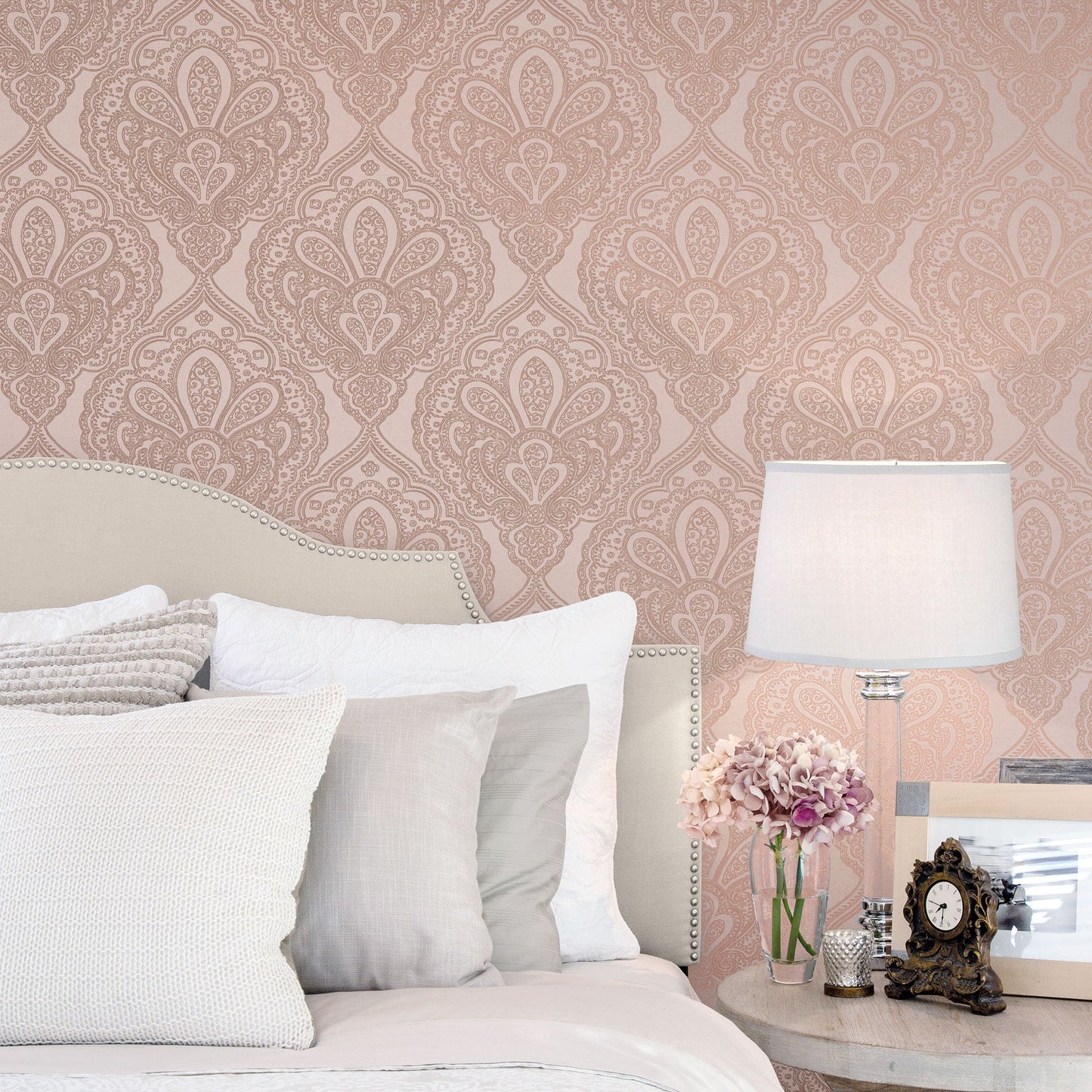 Emporium Mehndi Damask Wallpaper - Pink / Rose Gold - Galerie - DWP0247 - 04 - Premier Wallcovering