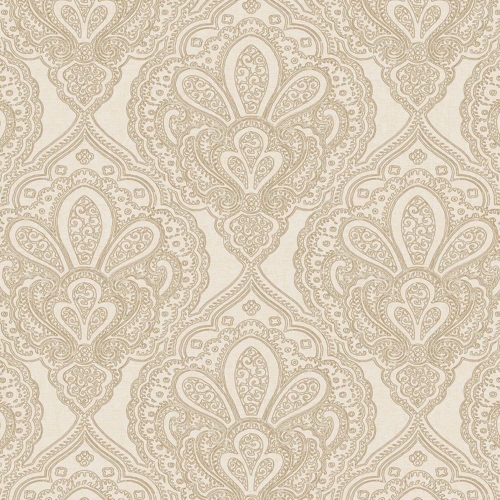 Emporium Mehndi Damask Wallpaper - Cream / Gold - Galerie - DWP0247-05 - Premier Wallcovering