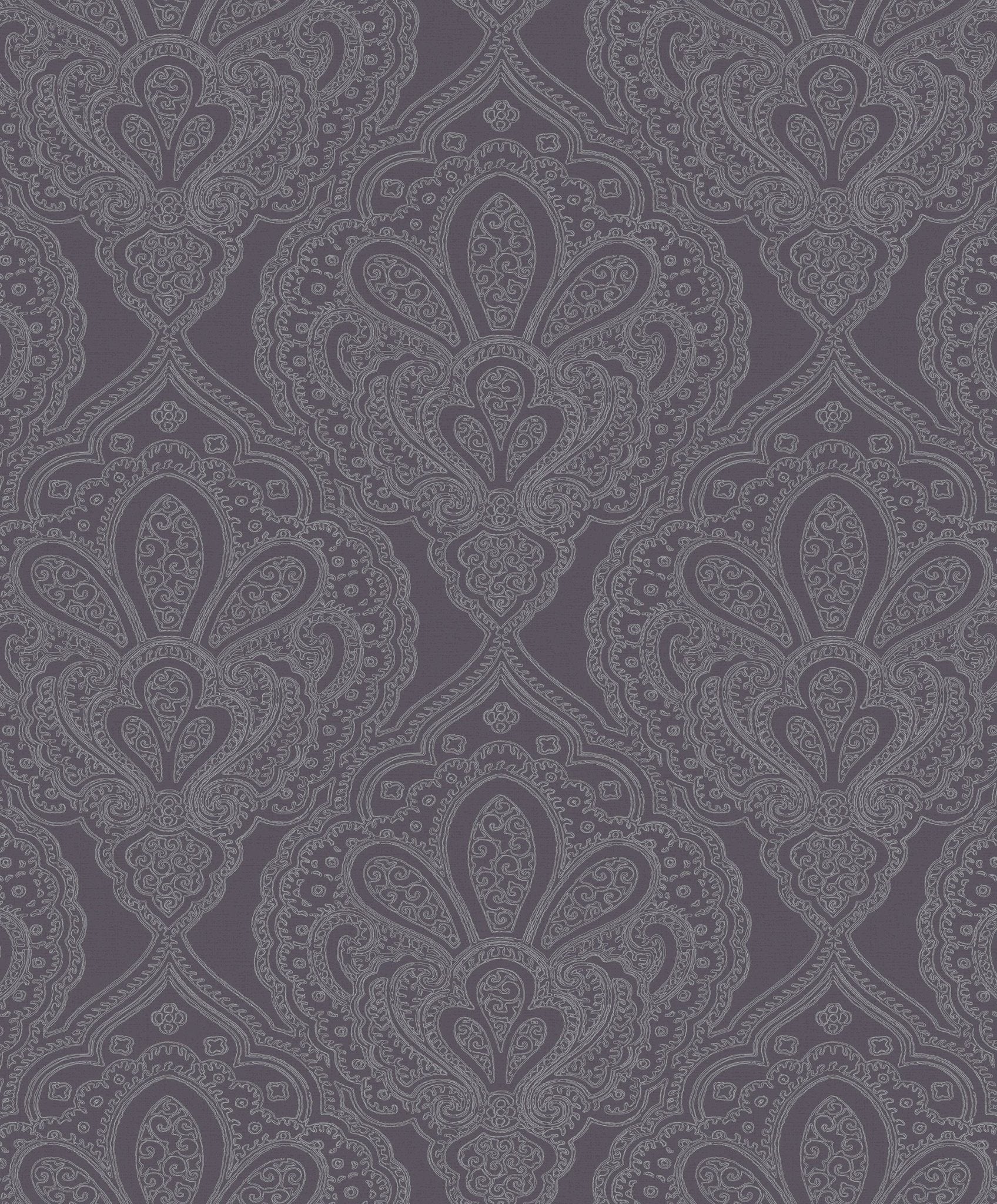 Emporium Mehndi Damask Wallpaper - Purple / Silver - Galerie - DWP0247 - 01 - Premier Wallcovering